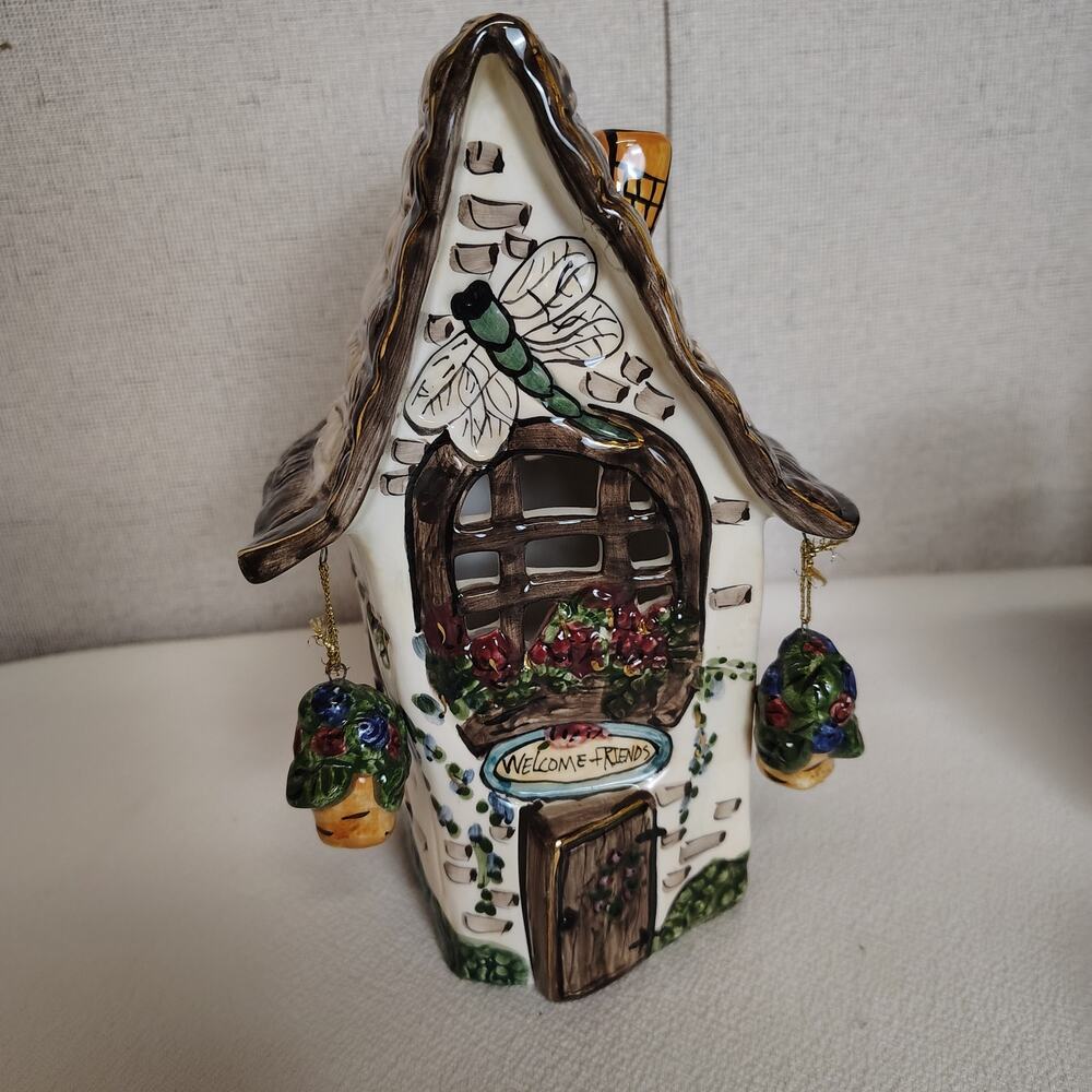Blue Sky Clayworks Heather Goldminc Dragonfly Cottage Tea Light Holder
